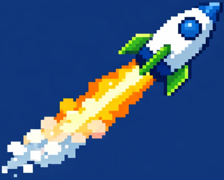 Foguete em pixel art decolando